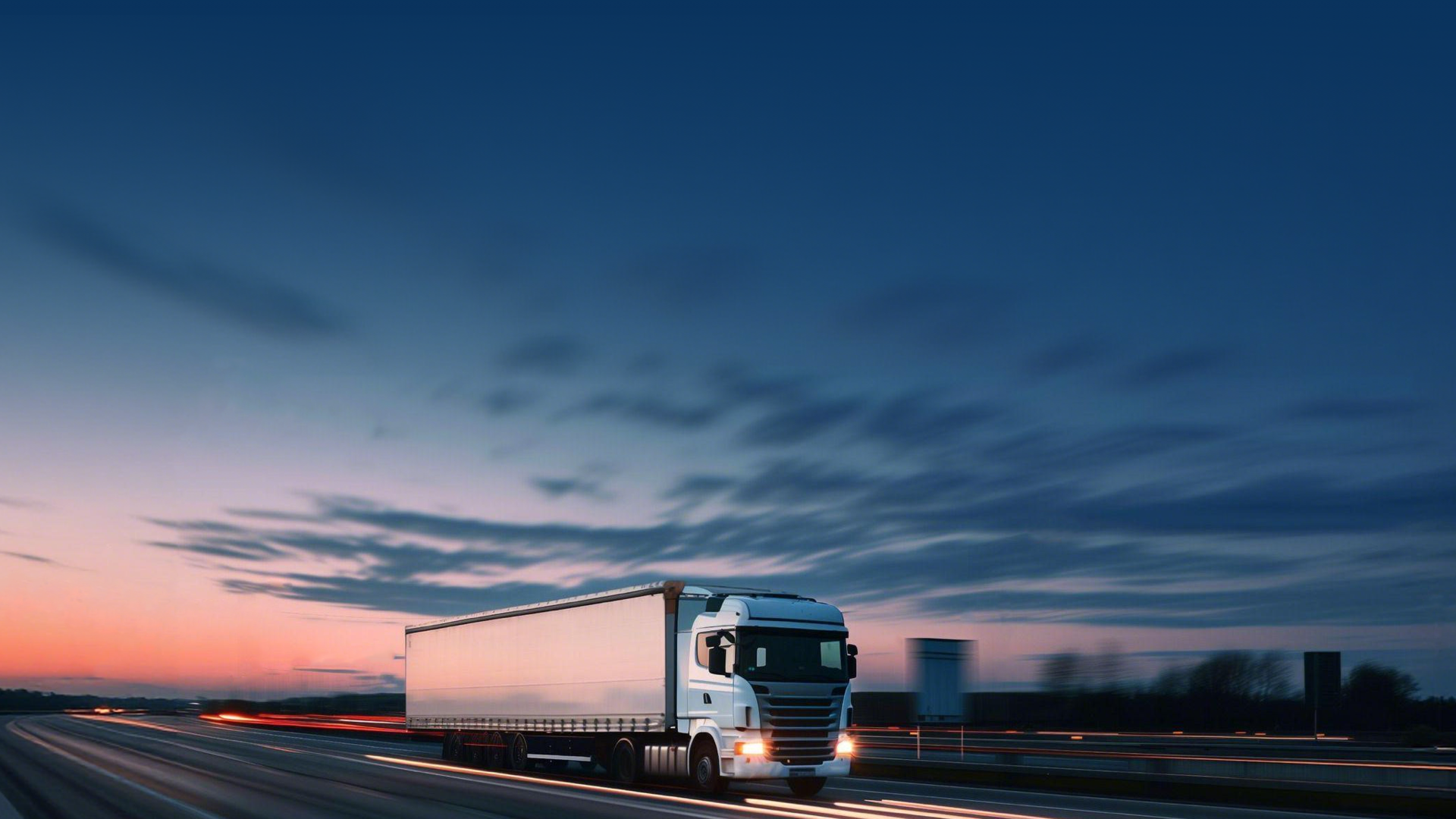 Truck driving at dusk